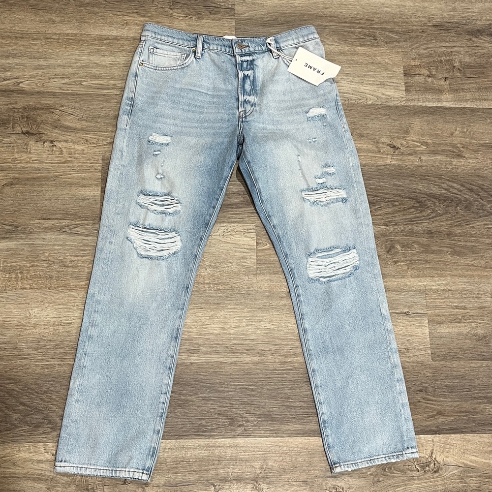 Frame Light Wash Le Slouch Distressed Jeans New With Tags Size 28